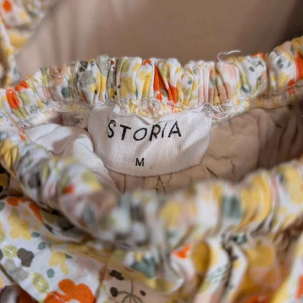 Storia Yellow Floral Smocked Mini Dress with Orange Accents, Women's Size Medium - Picture 4 of 10